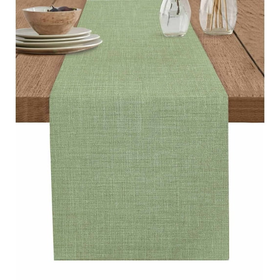 Table Runner 48 Inches Long for Kitchen Dining, Green Dresser Scarf Farmhouse, Dining Table Decorations for Wedding/Parties, Farmhouse Burlap Solid Green Color Modern Linen Texture 13 x 48 In