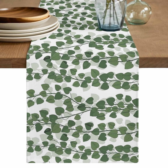 Table Runner 48 Inches Long for Kitchen Dining, Green Ivy Leaves Dresser Scarf Farmhouse, Dining Table Decorations for Wedding/Parties, Spring Botanical Modern Country 13 x 48 In