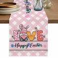 thumbnail image 1 of Table Runner 48 Inches Long for Kitchen Dining, Happy Easter Dresser Scarf Farmhouse, Dining Table Decorations for Wedding/Parties, Spring Gnomes Rabbits Eggs Love Flowers Pink 13 x 48 In, 1 of 8