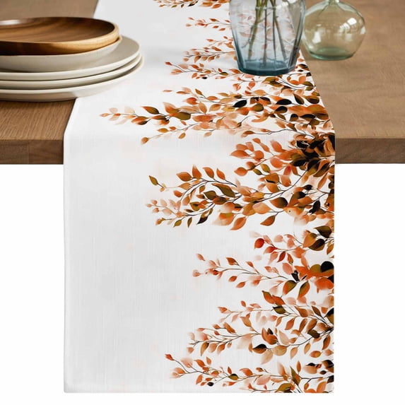 Table Runner 48 Inches Long for Kitchen Dining, Orange Eucalyptus Dresser Scarf Farmhouse, Dining Table Decorations for Wedding/Parties, Fall Weeping Botanical Leaf Watercolor 13 x 48 In