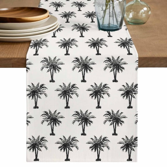 Table Runner 48 Inches Long for Kitchen Dining, Palm Tree Dresser Scarf Farmhouse, Dining Table Decorations for Wedding/Parties, Farmhouse Summer Botanical Green Tropical Plants 13 x 48 In