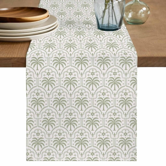 Table Runner 48 Inches Long for Kitchen Dining, Palm Trees Dresser Scarf Farmhouse, Dining Table Decorations for Wedding/Parties, Summer Tropical Coconut Trees Plants Green 13 x 48 In