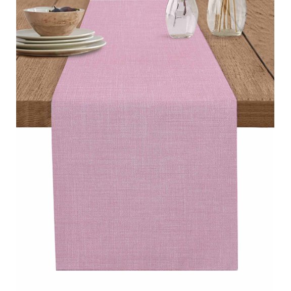 Table Runner 48 Inches Long for Kitchen Dining, Pink Dresser Scarf Farmhouse, Dining Table Decorations for Wedding/Parties, Farmhouse Burlap Solid Pink Color Modern Linen Texture 13 x 48 In