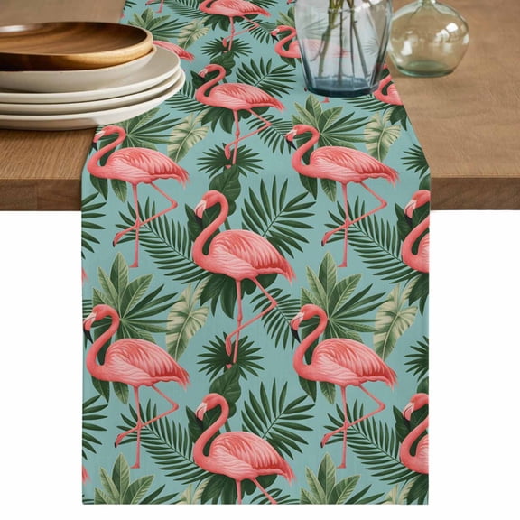 Table Runner 48 Inches Long for Kitchen Dining, Pink Flamingos Dresser Scarf Farmhouse, Dining Table Decorations for Wedding/Parties, Summer Botanical Watercolor 13 x 48 In
