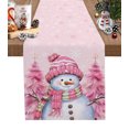 thumbnail image 1 of Table Runner 48 Inches Long for Kitchen Dining, Pink Snowman Christmas Dresser Scarf Farmhouse, Dining Table Decorations for Wedding/Parties, Xmas Tree Winter Snowflake Pink 13 x 48 In, 1 of 9