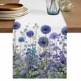 thumbnail image 1 of Table Runner 48 Inches Long for Kitchen Dining, Purple Flowers Dresser Scarf Farmhouse, Dining Table Decorations for Wedding/Parties, Spring Garden Floral Leaves Botanical Country 13 x 48 In, 1 of 8