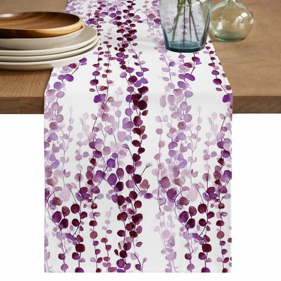 Table Runner 48 Inches Long for Kitchen Dining, Purple Weeping Eucalyptus Dresser Scarf Farmhouse, Dining Table Decorations for Wedding/Parties, Spring Summer Farmhouse Leaves 13 x 48 In