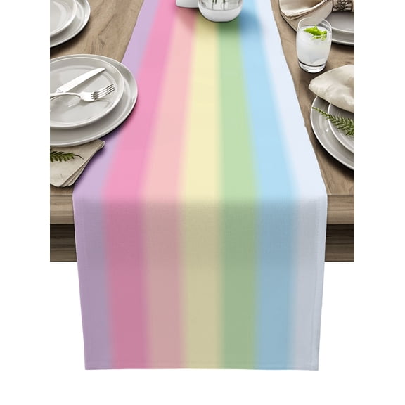 Table Runner 48 Inches Long for Kitchen Dining, Rainbow Stripes Dresser Scarf Farmhouse, Dining Table Decorations for Wedding/Parties, Modern Colorful Cream Striped Aesthetics 13 x 48 In