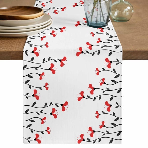 Table Runner 48 Inches Long for Kitchen Dining, Red Flowers Dresser Scarf Farmhouse, Dining Table Decorations for Wedding/Parties, Modern Minimalism Spring Botanical Floral 13 x 48 In