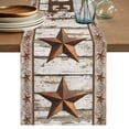 thumbnail image 1 of Table Runner 48 Inches Long for Kitchen Dining, Retro Farmhouse Dresser Scarf Farmhouse, Dining Table Decorations for Wedding/Parties, Country Star Berries Text Wooden Grain 13 x 48 In, 1 of 8