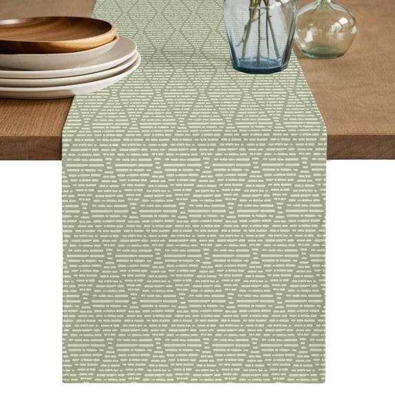 Table Runner 48 Inches Long for Kitchen Dining, Sage Green Dresser Scarf Farmhouse, Dining Table Decorations for Wedding/Parties, Modern Abstract Art Farmhouse 13 x 48 In