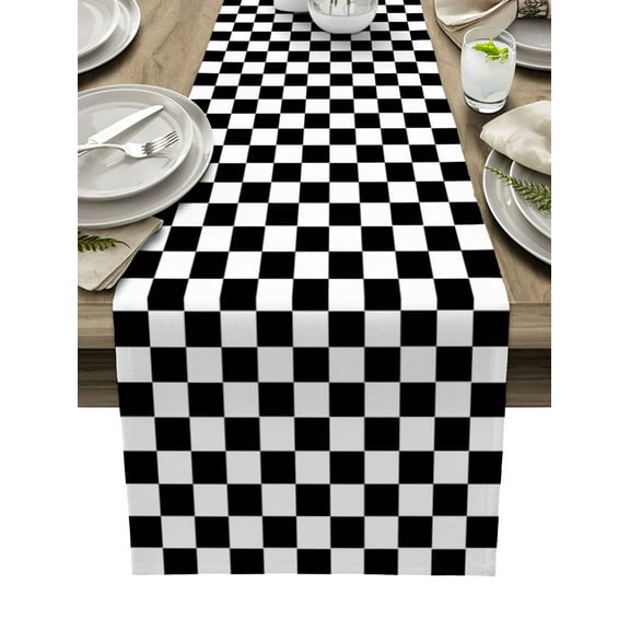 Table Runner 48 Inches Long for Kitchen Dining, Simple Black White Checkered Dresser Scarf Farmhouse, Dining Table Decorations for Wedding/Parties, Lattice Buffalo Plaid 13 x 48 In