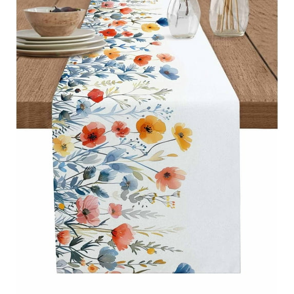 Table Runner 48 Inches Long for Kitchen Dining, Spring Floral Dresser Scarf Farmhouse, Dining Table Decorations for Wedding/Parties, Watercolor Elegant Summer Botanical 13 x 48 In