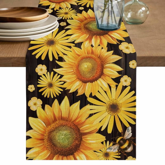 Table Runner 48 Inches Long for Kitchen Dining, Sunflower Dresser Scarf Farmhouse, Dining Table Decorations for Wedding/Parties, Yellow Floral Elegant Pastoral Flowers Watercolor 13 x 48 In