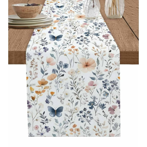 Table Runner 48 Inches Long for Kitchen Dining, Watercolor Wildflowers Dresser Scarf Farmhouse, Dining Table Decorations for Wedding/Parties, Spring Pastoral Botanical Flowers 13 x 48 In