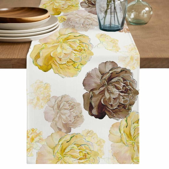 Table Runner 48 Inches Long for Kitchen Dining, Yellow Ombre Spring Floral Dresser Scarf Farmhouse, Dining Table Decorations for Wedding/Parties, Summer Botanical Flowers 13 x 48 In