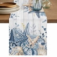 thumbnail image 1 of Table Runner - 60 Inch Long, Blue Eucalyptus Coastal Kitchen Dining Table Runner Dresser Scarves, Beach Starfish Shell Nautical Retro Farmhouse Decor for Coffee Tables Wedding Party Banquet, 1 of 8