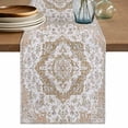 thumbnail image 1 of Table Runner - 60 Inch Long, Brown Boho Kitchen Dining Table Runner Dresser Scarves, Vintage Abstract Art Floral Ethnic Tribe Farmhouse Decor for Coffee Tables Wedding Party Banquet, 1 of 8