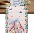 thumbnail image 1 of Table Runner - 60 Inch Long, Happy Easter Kitchen Dining Table Runner Dresser Scarves, Cute Rabbits Eggs Flowers Butterflies Leaves Pink Farmhouse Decor for Coffee Tables Wedding Party Banquet, 1 of 8