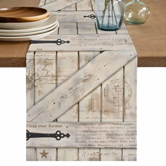 Table Runner - 60 Inch Long, Vintage Wood Grain Kitchen Dining Table Runner Dresser Scarves, Farmhouse Country Door Retro Farmhouse Decor for Coffee Tables Wedding Party Banquet