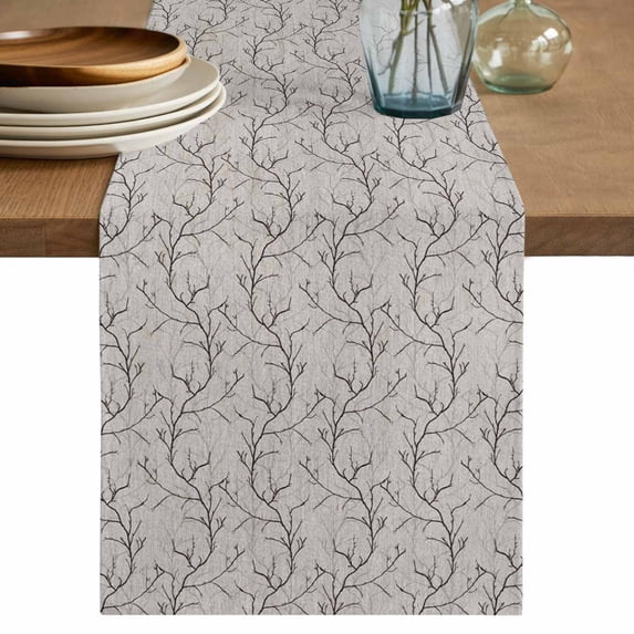 Table Runner 60 Inches Long for Kitchen Dining, Black Grey Branches Dresser Scarf Farmhouse, Dining Table Decorations for Wedding/Parties, Vintage Art Farmhouse 13 x 60 In