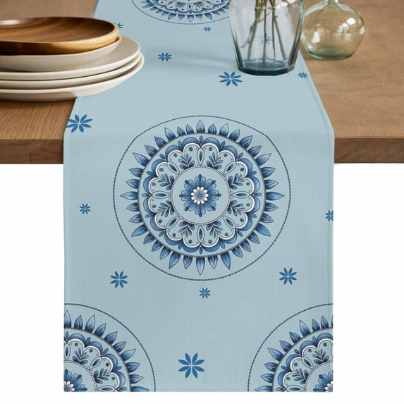 Table Runner 60 Inches Long for Kitchen Dining, Blue Floral Dresser Scarf Farmhouse, Dining Table Decorations for Wedding/Parties, Farmhouse Abstract Country Flowers Art 13 x 60 In