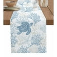 thumbnail image 1 of Table Runner 60 Inches Long for Kitchen Dining, Blue Grey Coastal Dresser Scarf Farmhouse, Dining Table Decorations for Wedding/Parties, Sea Turtle Nautical Coral Summer Beach 13 x 60 In, 1 of 9