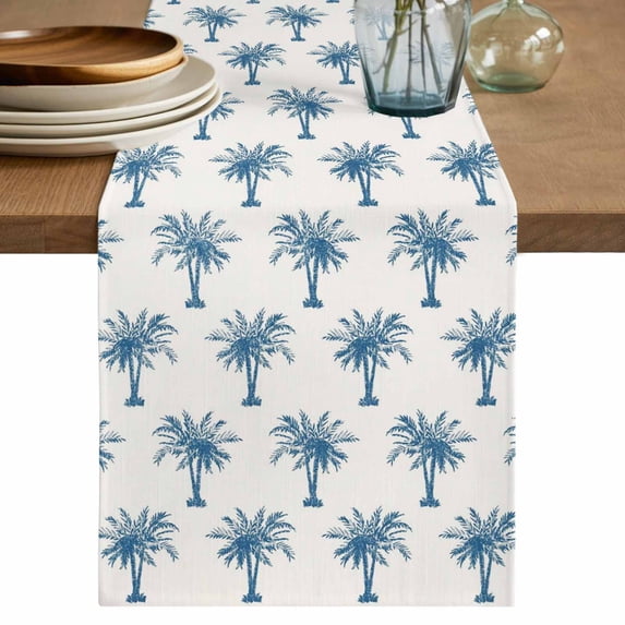 Table Runner 60 Inches Long for Kitchen Dining, Blue Palm Trees Dresser Scarf Farmhouse, Dining Table Decorations for Wedding/Parties, Summer Botanical Tropical Plants 13 x 60 In
