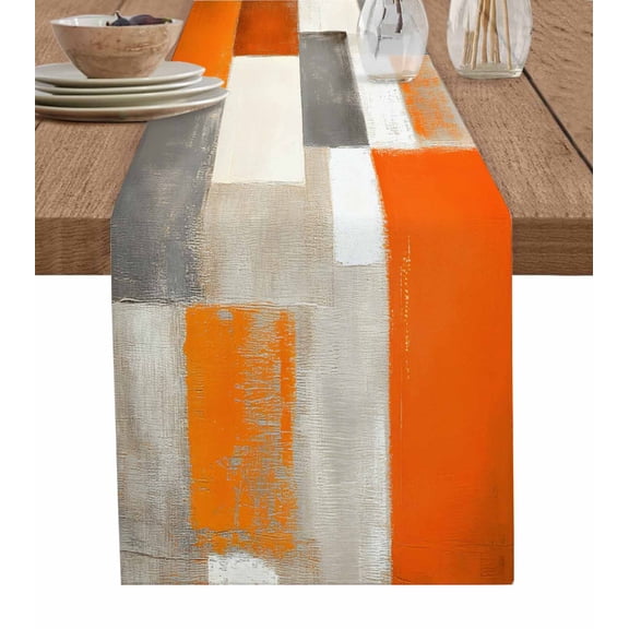 Table Runner 60 Inches Long for Kitchen Dining, Burnt Orange Dresser Scarf Farmhouse, Dining Table Decorations for Wedding/Parties, Grey Modern Abstract Art Oil Painting Geometric 13 x 60 In