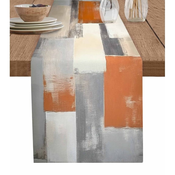 Table Runner 60 Inches Long for Kitchen Dining, Burnt Orange Grey Dresser Scarf Farmhouse, Dining Table Decorations for Wedding/Parties, Oil Painting Modern Abstract Art 13 x 60 In
