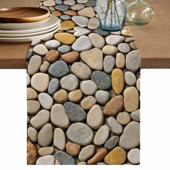 Table Runner 60 Inches Long for Kitchen Dining, Cobblestones Dresser Scarf Farmhouse, Dining Table Decorations for Wedding/Parties, Gravel Rock Natural Stones Pattern Art 13 x 60 In