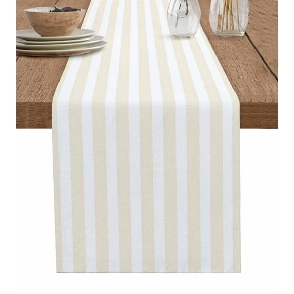 Table Runner 60 Inches Long for Kitchen Dining, Cream Striped Dresser Scarf Farmhouse, Dining Table Decorations for Wedding/Parties, Modern Farmhouse Cream White Stripes 13 x 60 In