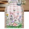 thumbnail image 1 of Table Runner 60 Inches Long for Kitchen Dining, Easter Dresser Scarf Farmhouse, Dining Table Decorations for Wedding/Parties, Cute Bunny Eggs Flowers Plants Pink Checkered 13 x 60 In, 1 of 8
