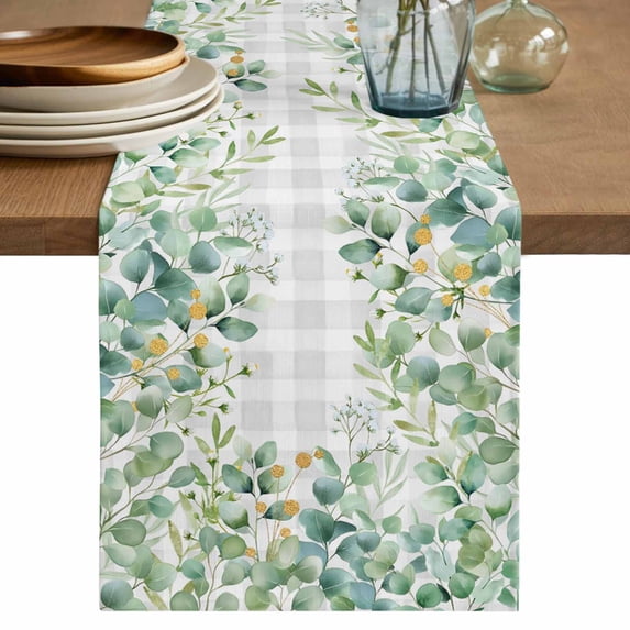 Table Runner 60 Inches Long for Kitchen Dining, Eucalyptus Leaves Dresser Scarf Farmhouse, Dining Table Decorations for Wedding/Parties, Summer Botanical 13 x 60 In