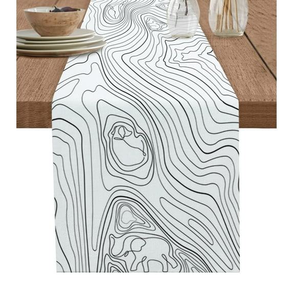 Table Runner 60 Inches Long for Kitchen Dining, Geometric, Dresser Scarf Farmhouse, Dining Table Decorations for Wedding/Parties, Modern Abstract Stripes Mountain Line Art 13 x 60 In