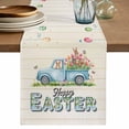 thumbnail image 1 of Table Runner 60 Inches Long for Kitchen Dining, Happy Easter Dresser Scarf Farmhouse, Dining Table Decorations for Wedding/Parties, Watercolor Floral Truck Eggs Rabbits Spring Beige 13 x 60 In, 1 of 8