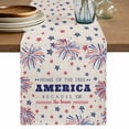 thumbnail image 1 of Table Runner 60 Inches Long for Kitchen Dining, Independence Day Dresser Scarf Farmhouse, Dining Table Decorations for Wedding/Parties, Blue Red Star Fireworks American Flag 13 x 60 In, 1 of 8