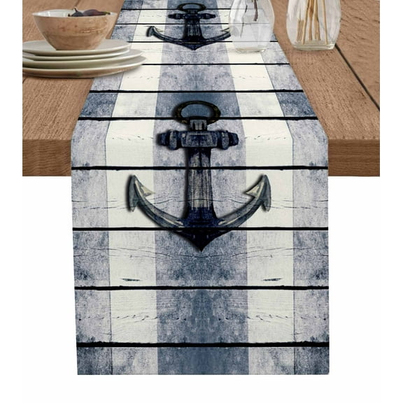 Table Runner 60 Inches Long for Kitchen Dining, Navy Blue Nautical Dresser Scarf Farmhouse, Dining Table Decorations for Wedding/Parties, Coastal Blue Striped Vintage 13 x 60 In