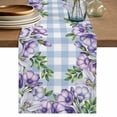thumbnail image 1 of Table Runner 60 Inches Long for Kitchen Dining, Purple Flowers Dresser Scarf Farmhouse, Dining Table Decorations for Wedding/Parties, Spring Floral Leaves Plants Blue Plaid 13 x 60 In, 1 of 8