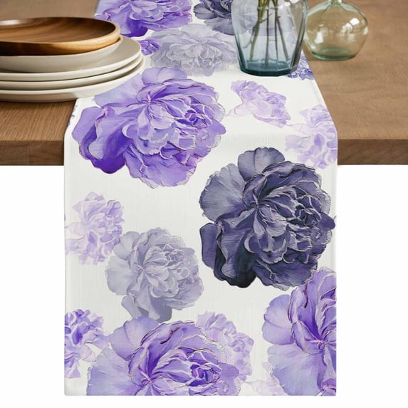 Table Runner 60 Inches Long for Kitchen Dining, Purple Ombre Spring Floral Dresser Scarf Farmhouse, Dining Table Decorations for Wedding/Parties, Summer Botanical Flowers 13 x 60 In