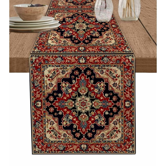 Table Runner 60 Inches Long for Kitchen Dining, Red Boho Dresser Scarf Farmhouse, Dining Table Decorations for Wedding/Parties, Contemporary Abstract Ethnic Retro Geometric 13 x 60 In