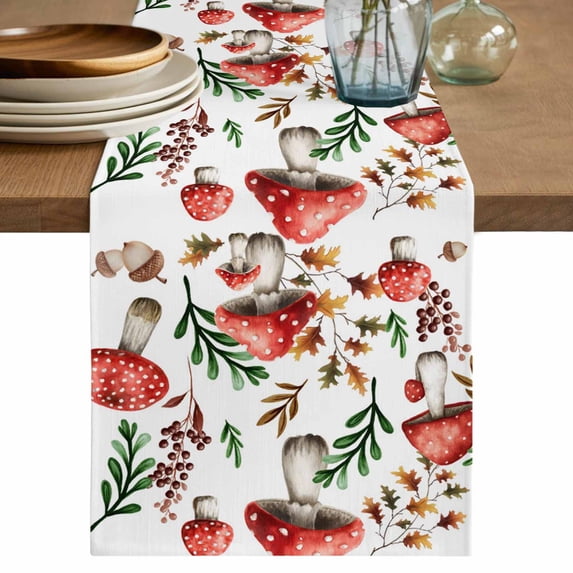 Table Runner 60 Inches Long for Kitchen Dining, Red Mushrooms Dresser Scarf Farmhouse, Dining Table Decorations for Wedding/Parties, Maple Leaves Plants Country Botanical 13 x 60 In