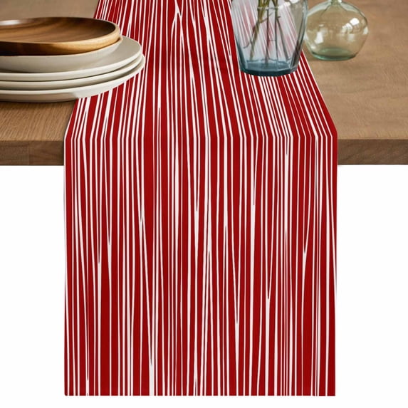 Table Runner 60 Inches Long for Kitchen Dining, Red Striped Dresser Scarf Farmhouse, Dining Table Decorations for Wedding/Parties, Classic Minimalist Waves Lines Pattern 13 x 60 In