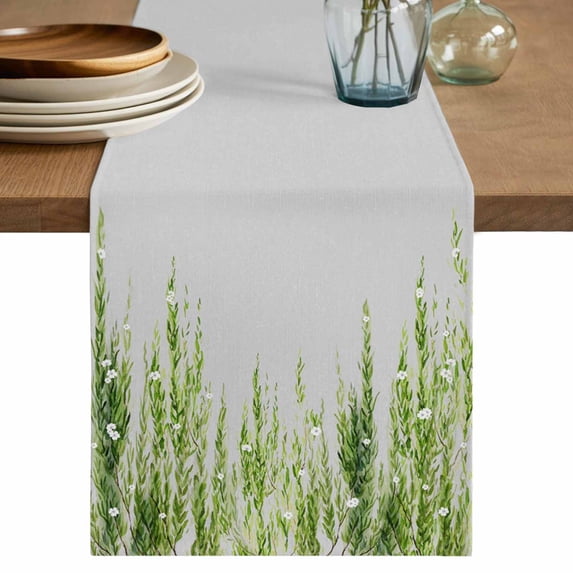 Table Runner 60 Inches Long for Kitchen Dining, Sage Green Dresser Scarf Farmhouse, Dining Table Decorations for Wedding/Parties, Summer Botanical Leaves Watercolor 13 x 60 In