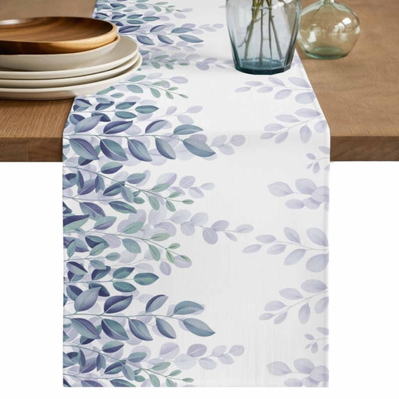 Table Runner 60 Inches Long for Kitchen Dining, Spring Blue Eucalyptus Dresser Scarf Farmhouse, Dining Table Decorations for Wedding/Parties, Botanical Green Leaf Country 13 x 60 In