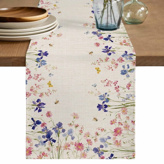 Table Runner 60 Inches Long for Kitchen Dining, Spring Floral Dresser Scarf Farmhouse, Dining Table Decorations for Wedding/Parties, Farmhouse Summer Botanical Flowers 13 x 60 In