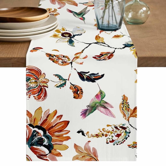 Table Runner 60 Inches Long for Kitchen Dining, Spring Floral Dresser Scarf Farmhouse, Dining Table Decorations for Wedding/Parties, Summer Botanical Flowers Vintage Birds 13 x 60 In