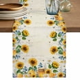 thumbnail image 1 of Table Runner 60 Inches Long for Kitchen Dining, Sunflowers Dresser Scarf Farmhouse, Dining Table Decorations for Wedding/Parties, Floral Green Leaves Bees Watercolor 13 x 60 In, 1 of 8