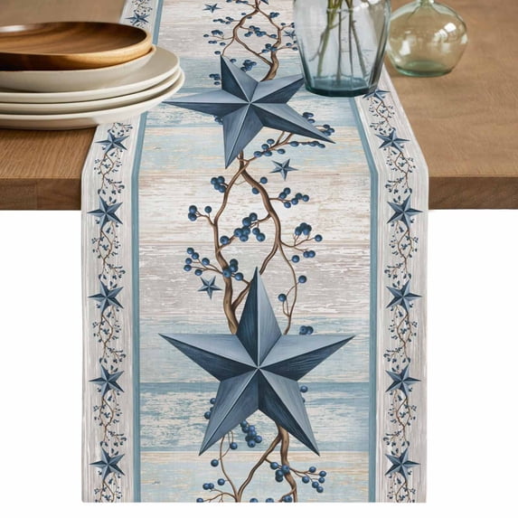 Table Runner 60 Inches Long for Kitchen Dining, Texas Star Blue Dresser Scarf Farmhouse, Dining Table Decorations for Wedding/Parties, Farmhouse Country Branches Wooden Grain 13 x 60 In
