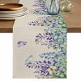 thumbnail image 1 of Table Runner 60 Inches Long for Kitchen Dining, Wisteria Dresser Scarf Farmhouse, Dining Table Decorations for Wedding/Parties, Purple Flowers Leaves Butterflies Plants Spring Beige 13 x 60 In, 1 of 8